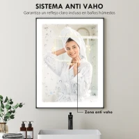 HOMCOM Espejo de Baño con Luz LED 80x60 cm con 3 Colores de Luz Función Antivaho Función de Memoria IP44 Horizontal/Vertical(m-5)