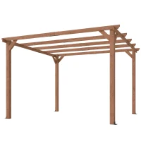 Outsunny Gazebo Pérgola 3x3 m en Abeto, Pérgola de Jardín con Soportes Triangulares y 5 Vigas para Enredaderas, Pérgola de Madera para Exterior, Patio, Terraza, Efecto Madera de Arce(m-7)