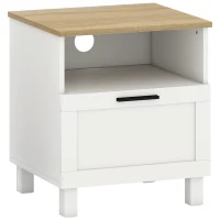 HOMCOM Mesa de Cabeceira Moderna Minimalista com Gaveta e Prateleira Aberta em Madeira 45x38x50 cm Branco e Cor Madeira(m-1)
