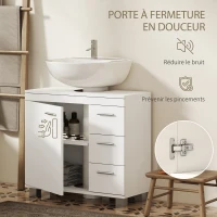 HOMCOM Meuble sous lavabo, meuble de salle de bain avec 3 tiroirs et porte à fermeture amortie, 70 x 30 x 64 cm, blanc(m-6)