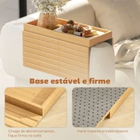 HOMCOM Bandeja de Braço para Sofá em Bambu Dobrável e Flexível com Base Antiderrapante  45x33,5x3 cm Madeira(m-6)