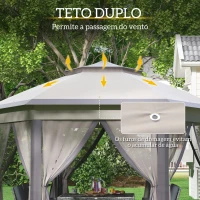 Outsunny Tenda Dobrável 4x3,4 m Hexagonal com Duplo Teto 6 Mosquiteiras Destacáveis e Saco de Transporte Castanho e Bege(m-5)