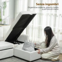 HOMCOM Divano Letto Angolare Effetto Lino con Vano Portaoggetti a Scomparsa, 192x148x86 cm, Bianco Crema(m-6)