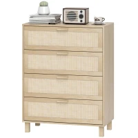 HOMCOM Kommode 4 Schubladen Rattangeflecht Maße 80L x 40l x 103H cm MDF Hellholz-Optik(m-7)