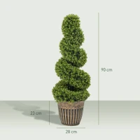 HOMCOM Set of 2 Artificial Plants, Topiary Spiral Boxwood Trees with Pot, for Home Indoor Outdoor Decor, 90cm(m-3)