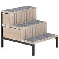 PawHut Dog Stairs with Storage, Non-Slip Cover, Pet Steps for Small Dogs & Older Cats, for Sofa, High Bed, Oak Tone(m-11)