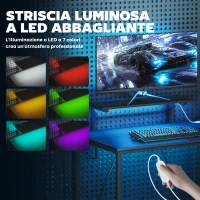 HOMCOM Scrivania Gaming Angolare con LED, Prese Elettriche, Supporto per Monitor e Scaffale, Nero(m-4)