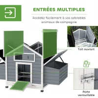 PawHut Poulailler en bois abri pour 2-4 poules toit ouvrant étanche & 2 pondoirs 150 x 100 x 96,5 cm gris(m-5)