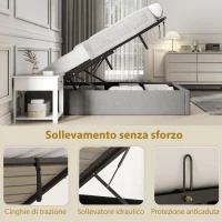 HOMCOM Letto Contenitore Matrimoniale 190x140 cm, Doghe in Legno, Pistone a Gas e Rivestimento in Tessuto, Grigio(m-5)