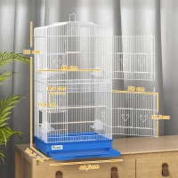 PawHut Jaula para Pájaros Pajarera de Metal con 4 Comederos 3 Perchas Columpio y Bandeja Extraíble Asa 46,5x35,5x92 cm Azul(m-3)