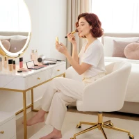 HOMCOM Bürostuhl in Samtoptik, Schaumstofffüllung, höhenverstellbar, rollbar, Stahlbasis, Cremeweiß(m-8)