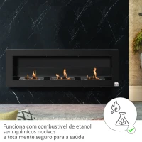 HOMCOM Lareira de Bioetanol de Parede com Depósito de 1 L Tempo de Combustão 3H para Interiores 20 m² 120x15x40 cm Preto(m-4)