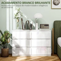 HOMCOM Cómoda com 6 Gavetas de Madeira Cómoda de Dormitório Cómoda Branca Estilo Moderno 112x34x75 cm Branco Brilhante(m-5)