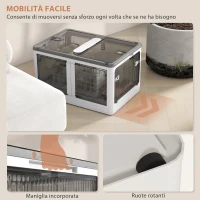 HOMCOM Contenitore in Plastica con Coperchio Impilabile e Pieghevole da 69L, 5 Aperture e Ruote, Bianco(m-6)