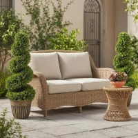 HOMCOM Set of 2 Artificial Plants, Topiary Spiral Boxwood Trees with Pot, for Home Indoor Outdoor Decor, 90cm(m-9)