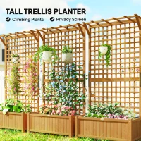 Outsunny Raised Bed with Drainage Holes, Wood Planter with Trellis for Climbing Plants to Grow Vegetables, Flowers, Yellow(m-4)