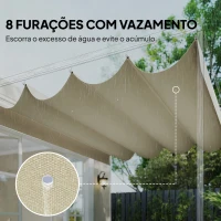 Outsunny Teto de Substituição Retrátil 3,92x3,5 m para Estrutura de 4x3 m Toldo de Tecido Apenas para Jardim com 8 Orifícios Creme(m-6)