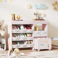 AIYAPLAY Kids Toy Storage Unit with 11 Bins, Cabinet, Top Shelves, 3 Stickers, for Nursery, Playroom, Pink(m-8)