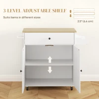 HOMCOM Insulă de Bucătărie cu Sertar, Dulap, Suport pentru Condimente și Suport pentru Prosoape, 106x42x87 cm, Alb și Stejar(m-6)