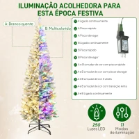 HOMCOM Árvore de Natal Estreita 210 cm Nevada com Luzes LED Bicolores 11 Modos de Iluminação 687 Ramos Suporte Metálico Verde(m-5)