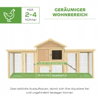 PawHut Hühnerstall Hühnerhaus aus Holz mit Nistkasten, wasserdichtem Dach, Sitzstange, Auslauf, Rampe, 204x85x93 cm Naturholz(m-4)