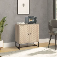 HOMCOM MDF 2-Tier Storage Cabinet Steel Frame Handles Tabletop Unique Home Style Organiser, 80H x 80L x 29.5Wcm-Oak(m-2)