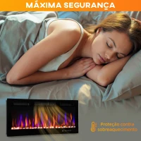 HOMCOM Lareira Elétrica Ultrafina de Parede e Embutir com Chama 3D Brilho/Velocidade Ajustável 12 Cores Pedras 900/1800W 106,7x9,4x47 cm Preto(m-8)