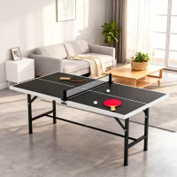 SPORTNOW Mini Mesa de Ping Pong Dobrável 152x76 cm para Exterior com Rede 2 Raquetes e 3 Bolas Fácil de Transportar Preto(m-8)