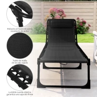 Outsunny Tumbona Plegable Ajustable de 4 Posiciones con Sistema de Cordones para Exterior Marco Acero 189x58x30 cm Negro(m-5)