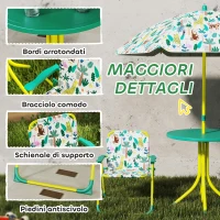 AIYAPLAY Set da Giardino per Bambini a Tema Giungla con 2 Sedie Pieghevoli, Ombrellone e Tavolino Rotondo, Multicolore(m-6)