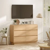 HOMCOM Cómoda com 6 Gavetas Bordos Arredondadas Cómoda para Sala Cozinha Entrada Escritório 120x38x86 cm Madeira(m-7)