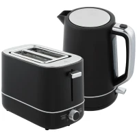 HOMCOM Set aus 1,7 L Wasserkocher und Toaster mit 6 Bräunungsstufen, Schwarz/Stahl(m-1)