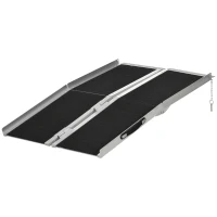 HOMCOM Rampă pliabilă pentru scaun cu rotile, din aluminiu, cu acoperire antiderapantă și margini, 122x73.5 cm, Negru(m-10)