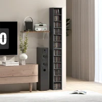 HOMCOM 2er-Set Säulenregale CD-DVD Aufbewahrungsschrank 12 Fächer 21 x 22,5 x 88,5 cm Kapazität 204 CD schwarz(m-6)