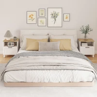 HOMCOM Mesa de Cabeceira Moderna Minimalista com Gaveta e Prateleira Aberta em Madeira 45x38x50 cm Branco e Cor Madeira(m-4)