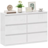 HOMCOM Cómoda com 6 Gavetas de Madeira Cómoda de Dormitório Cómoda Branca Estilo Moderno 112x34x75 cm Branco Brilhante(m-10)