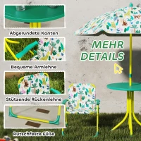 AIYAPLAY Kinderset, 4-delige kinderset met afneembare parasol, kindertafel met 2 opvouwbare stoelen, Groen(m-6)
