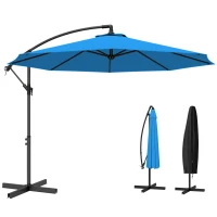 Outsunny 3(m) Offset Cantilever Parasol, with Cross Base - Blue(m-10)