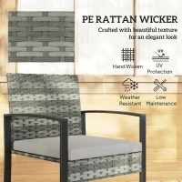 Outsunny Rattan Bistroset, 3 teiliges Gartenmöbel-Set mit 2 Gartenstühlen, Couchtisch, abnehmbar Kissen Hellgrau(m-5)
