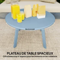Outsunny Petite table basse ronde, table d'appoint avec patins antidérapants, cadre en métal, pour jardin, Ø 70 x 42 cm, bleu(m-4)