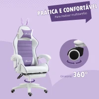 Vinsetto Cadeira Gaming Giratória de Couro PU com Altura Ajustável Inclinável 135° Apoio para a Cabeça 65x63x136-142 cm Branco e Roxo(m-7)