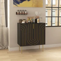 HOMCOM Art Deco Inspired Sideboard, with Adjustable Shelf - Black/Gold Tone(m-2)