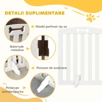 PawHut Separator Pliabil pentru Câini cu 3 Panouri și 2 Suporturi, din Lemn Alb, 155x30x61 cm(m-6)