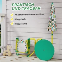 AIYAPLAY Kinderset, 4-delige kinderset met afneembare parasol, kindertafel met 2 opvouwbare stoelen, Groen(m-5)