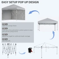 Outsunny 3 x 3 m Pop Up Gazebo, UPF 30+ Party Tent with 2 Sidewalls, Weight Bags and Wheeled Bag, Light Grey(m-5)