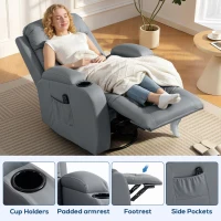 HOMCOM Massage Recliner Armchair, PU Leather Recliner Chair, Grey(m-7)