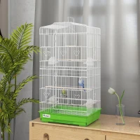 PawHut Jaula para Pájaros Pajarera de Metal con 4 Comederos 3 Perchas Columpio y Bandeja Extraíble Asa 46,5x35,5x92 cm Verde(m-2)