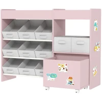 AIYAPLAY Kids Toy Storage Unit with 11 Bins, Cabinet, Top Shelves, 3 Stickers, for Nursery, Playroom, Pink(m-11)