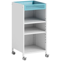HOMCOM Bibliotecă mobilă cu rafturi reglabile, 3-stufiger Rollwagen mit oberem Korb, Weiß(m-1)