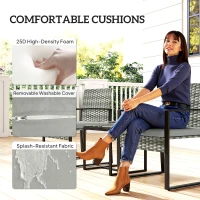 Outsunny Rattan Bistroset, 3 teiliges Gartenmöbel-Set mit 2 Gartenstühlen, Couchtisch, abnehmbar Kissen Hellgrau(m-6)